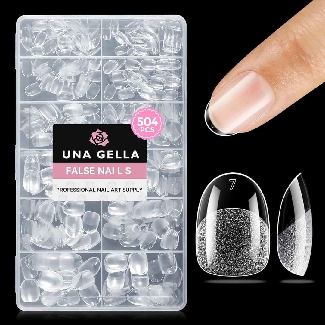 UNA GELLA Oval Nail Tips Exra Short 504PCS Pre-shape Gel Oval Almond Nail Tips for Women DIY Salon Round Almond Press On Nails Full Cover Clear Fake Acrylic Tips 12 Sizes