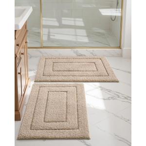 DEXI Bathroom Rug Set 2 Piece 24x16, Non Slip Washable Bath Mat for Shower Floor, Absorbent Soft Bathmat with Rubber Backing, Quick Dry Microfiber Carpet, Beige