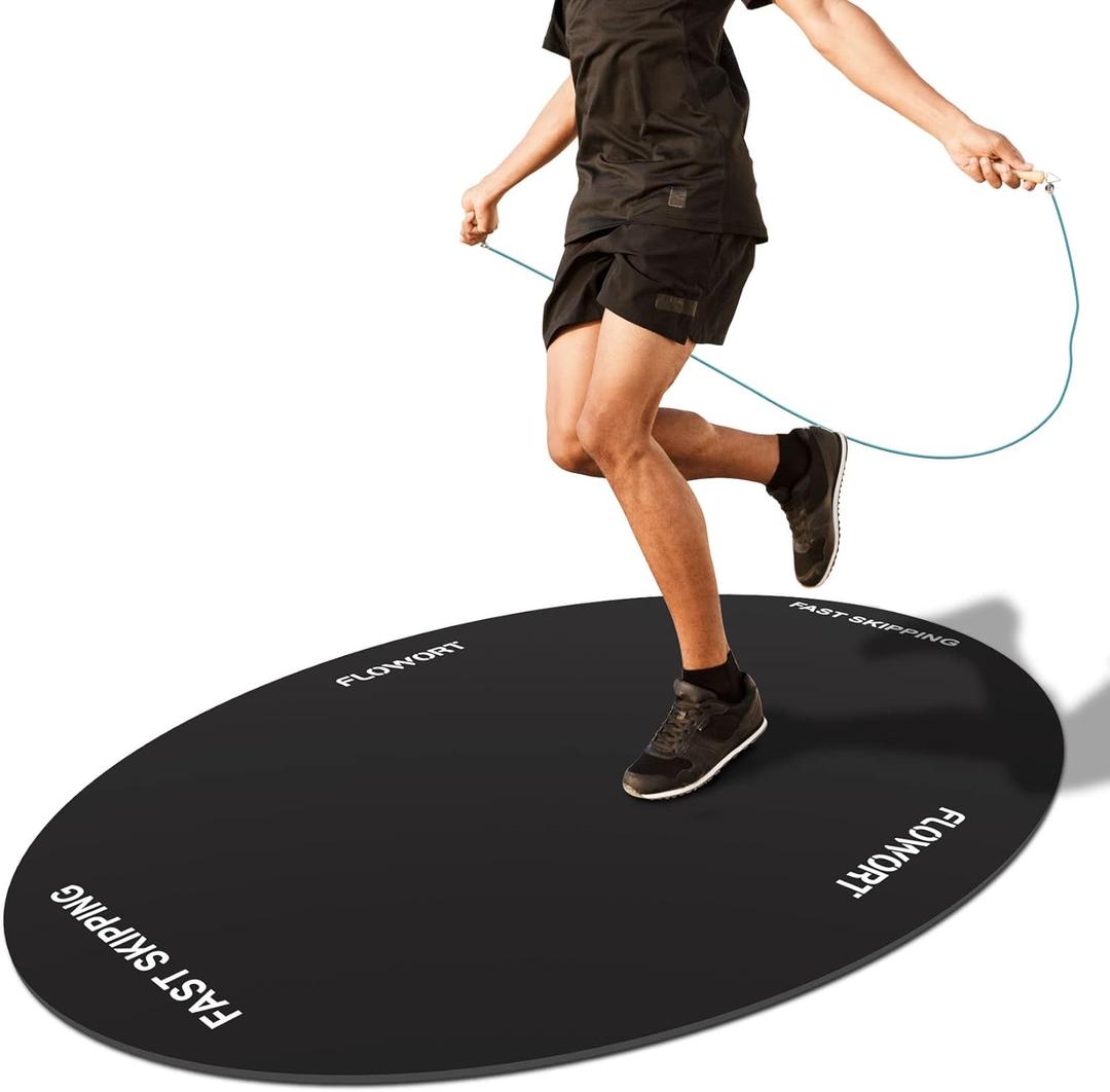 Cheete Jump Rope Mat Large Rubber Exercise Mat Indoor Outdoor Shock Absorbing Mat Non-Slip Oval Design for Floor & Rope Protection, Workout Mats for Home Gym Flooring (Black)