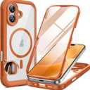 Miracase for iPhone 17 Case 6.3'', Full-Body Military Grade Drop Protection Outdoor Phone case with Built-in Glass Screen &Camera Control,Easy Installation,No Gap,Compatible with MagSafe, Orange