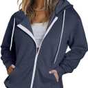 Dokotoo Women's Full Zip Up Hoodie Long Sleeve Hooded Sweatshirts Pockets Jacket Coat for Women (Medium, A Navy Blue 2)