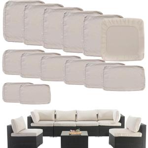Outdoor Cushion Covers Replacement 14 Pcs Patio Cushion Covers fit for 7Pieces 6-Seater Wicker Rattan Sectional Couch Sofa Outdoor Cushion Slipcovers Set Seat and Back Cover Only, Apricot