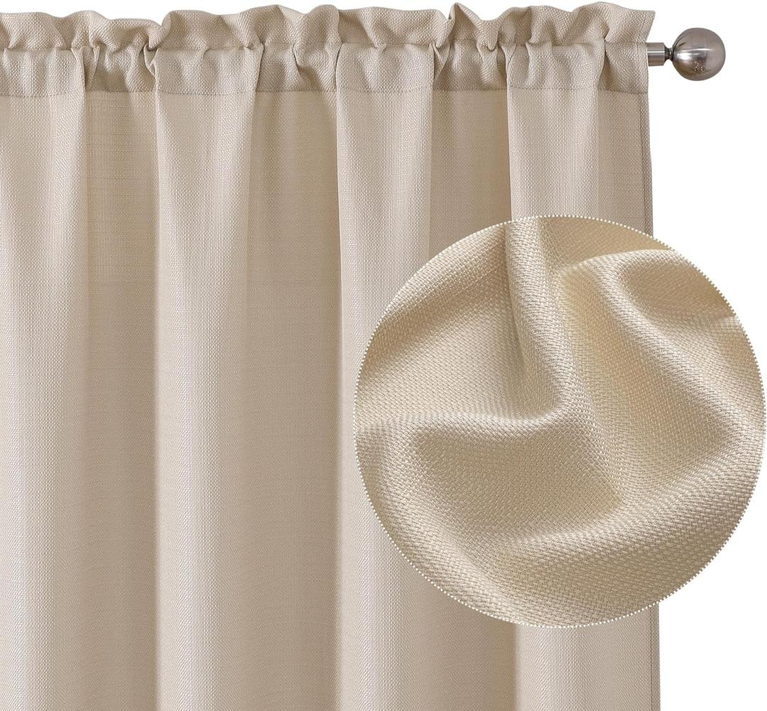 Chyhomenyc Light Filtering Curtains 84 Inch Length 2 Panels Set, Faux Linen Textured Soft Airy Privacy Farmhouse Curtain Drapes for Living Room Bedroom, Each 40Wx84L Inches, Linen Color