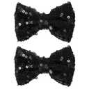2 x 3Inch Glitter Fashion Bow Hairpin Sparkling Black Sequins Bow Hair Clip Barrettes for little Baby Toddler Girls,Teens, Kids Children Cute Halloween Costume Dress up Accessories