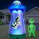 9 FT Halloween UFO Cow Alien Inflatable Yard Decor with LED Blow Up Inflatable Alien and Cow for Halloween Outdoor Yard Garden Lawn Decoration