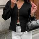 Saodimallsu Womens V Neck Sweater Blazer Peplum Long Sleeve Knit Open Front Split Cardigan Sweaters (Medium, Black)