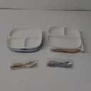 Teenyyou 2 Pcs 8.2" Large Kids Porcelain Plates with Silicone Sleeves Toddlers Divided Plates Extra Deep White Porcelain Dishes 2 Pack Spoons and Forks Set Microwave Dishwasher Friendly(Blue, Beige)