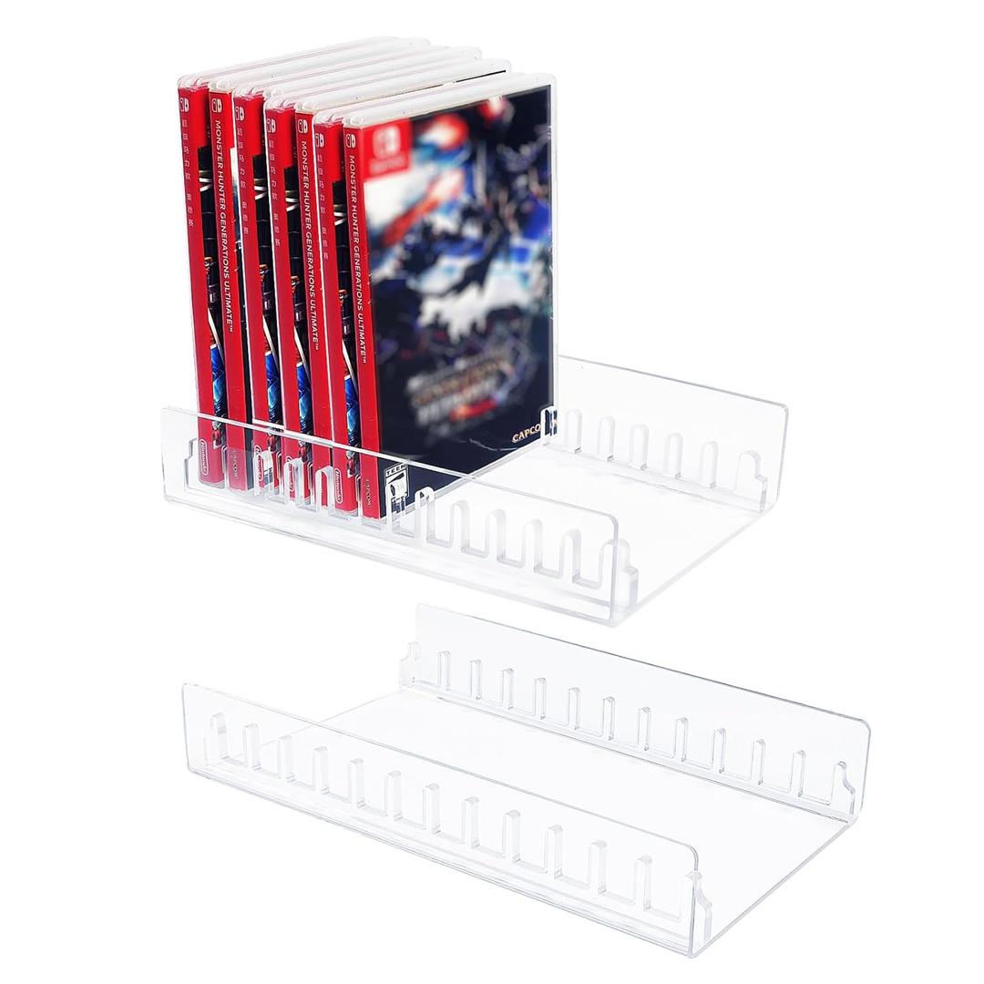 WEIMINLI Clear Acrylic Nintendo Switch Game Case Holder & Storage - Organizer Stand for 24 Games, Protective Display Shelf2pcs