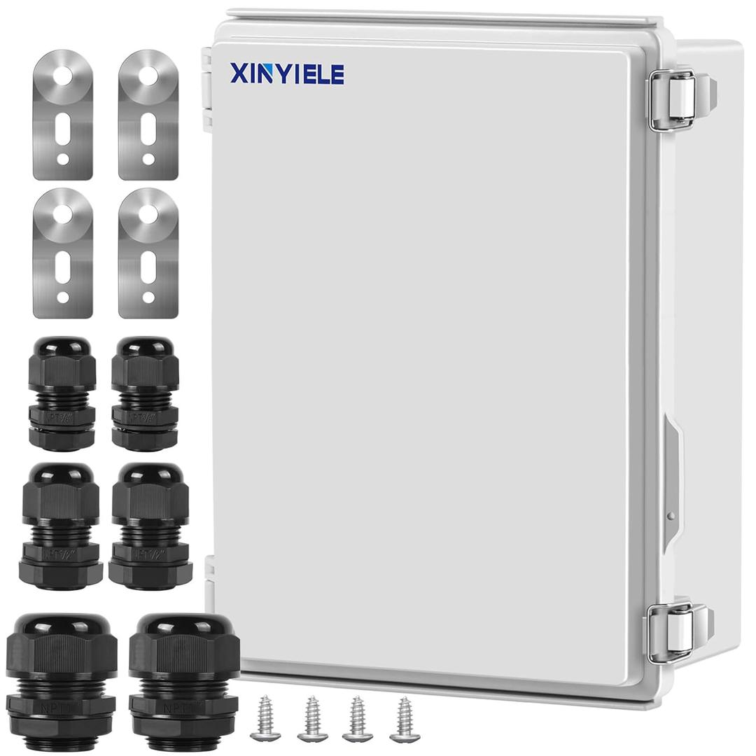 Waterproof Outdoor Project ABS Plastic Junction Box IP67 Weatherproof Dustproof Enclosure with Hinged Cover, Mounting Plate, Wall Brackets for Power Project (Grey,13.8"x9.8"x5.9")