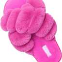 JIASUQI Women's Open Toe Slippers Fuzzy Fluffy House Slippers for Women Cozy Criss Cross Furry Slides Slippers (6-7)