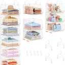 6 Tier Extended Depth Hanging Closet Organizer, Closet Storage Hanging Shelves with Hanging Hooks for Clothes Sweaters Towels Handbags, Stackable Metal Mesh Bins For Closet, Laundry, Bathroom, Dorm