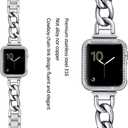 Dilando Cool Chain Metal Silver Band Compatible with Apple Watch 38mm 40mm 41mm Women Men, Stainless Steel Bracelet Bling Case for Iwatch SE & Series 8 7 6 5 4 3 2 1 (Silver, 38mm)