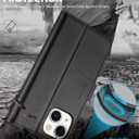 SHIELDON Case for iPhone 14 Plus 5G 2022, Genuine Leather Magnetic Folio Wallet Shockproof Cover Kickstand RFID Blocking Card Slots Compatible with iPhone 14 Plus 6.7" - Black