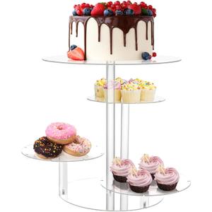 4 Tier Acrylic Cake Stand, Large Cupcake Stand with Led String Lights, Cake Display Stands Round Dessert Tree Tower, Transparent Pastry Tray Holder for Wedding Birthday Tea Graduation Party
