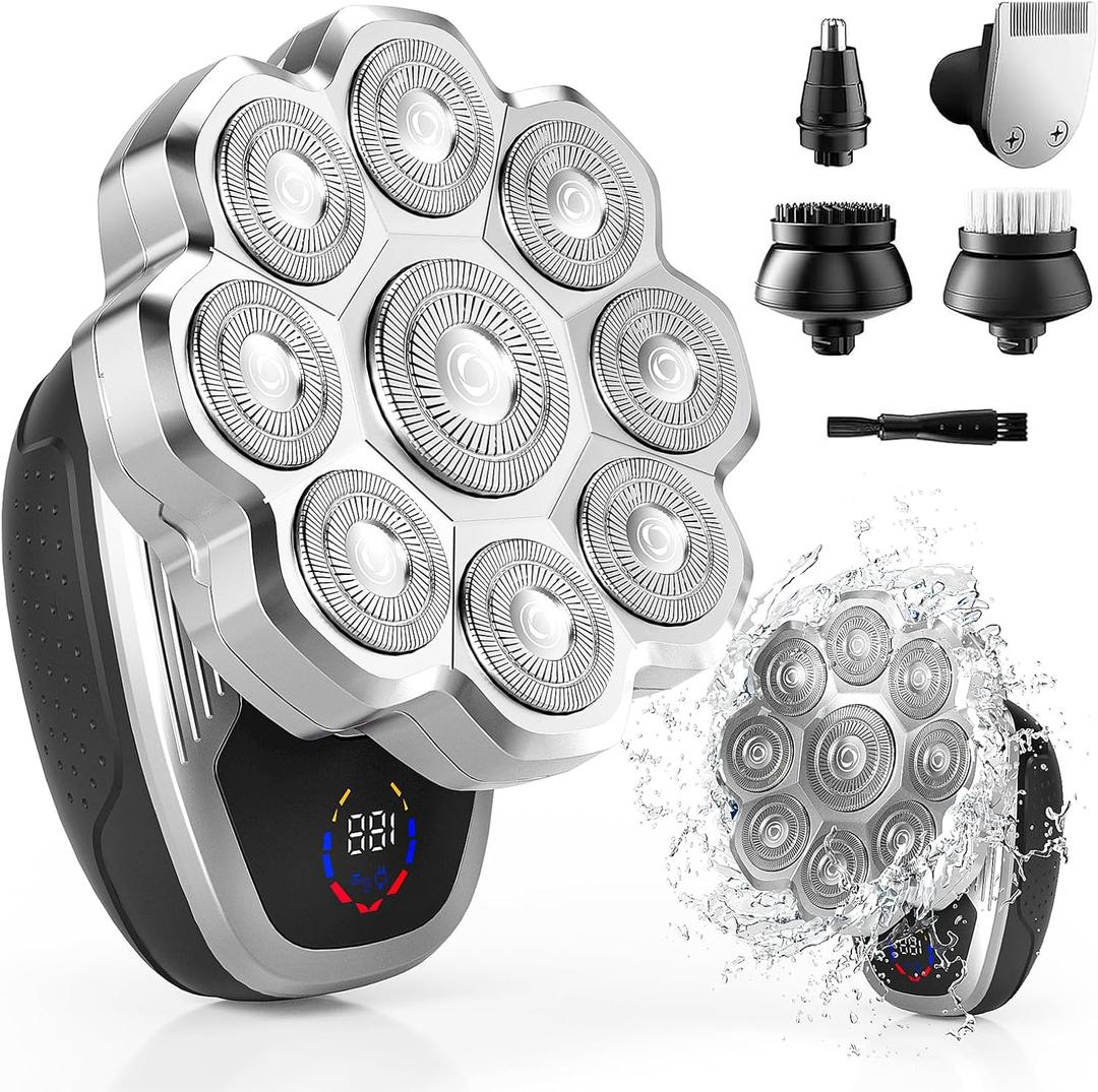 Fitechzy Electric Razor for Men,Head Shavers for Bald Men,5-in-1 Electric Razors with Wet & Dry Bald Head Shaver,9D Floating Head Shaver Comes with Magnetic Detachable Blades (Black)