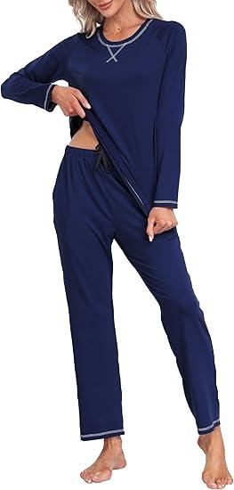 MoFiz Women's Pajamas Sets Long Sleeve Sleepwear 2 Piece Pjs Lightweight Lounge Set with Pockets, S