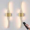 KARTOOSH Battery Operated Wall Sconces Set of Two with Remote Control, Dimmable/3 Colors/Night-Light/Timer/Memory, Gold Modern Wireless LED Sconce for Living Room, Hallway, Bedroom, 31.4 Inch (2 Pack)