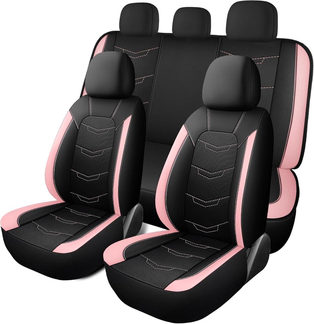 Pink Seat Covers,Breathable and Sport Seat Covers,Anti-Slip Universal Fit Car Seat Covers Full Set for Cars Sedans SUV and Truck(Full Seat,Black/Pink,N2)