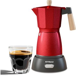 Electric Espresso Coffee Maker, Italian Coffee Pot, Electric Moka Pot, Cuban Coffee Maker, Portable Cafeteras Electricas Espresso Makers with Detachable Base 3 or 6 Cup (Red)
