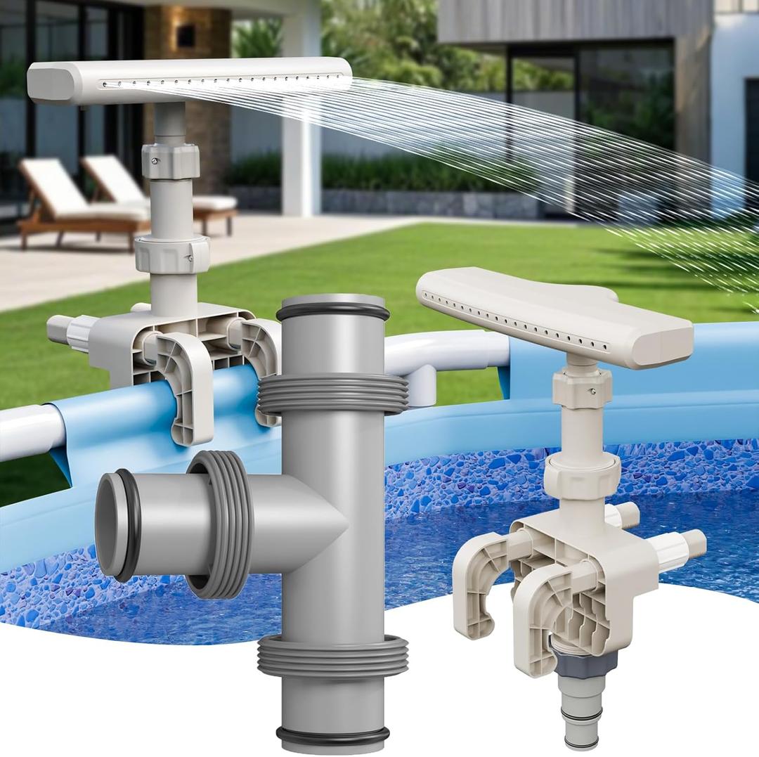 Pool Fountains and 1.5" to 1.5" T-Joint Pool Hose Adapter - Adjustable Pool Waterfall Sprinkler Swimming Pool Frame Attachment