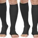 MGANG 20-30 mmHg Compression Stockings for Men and Women, 2 Pairs Medical Compression Socks, Knee High Length, Open Toe, Opaque, Support Hose for Varicose Veins, Oedema, Swelling, Black Medium (Medium, 1 Pair Black + 1 Pair Black)