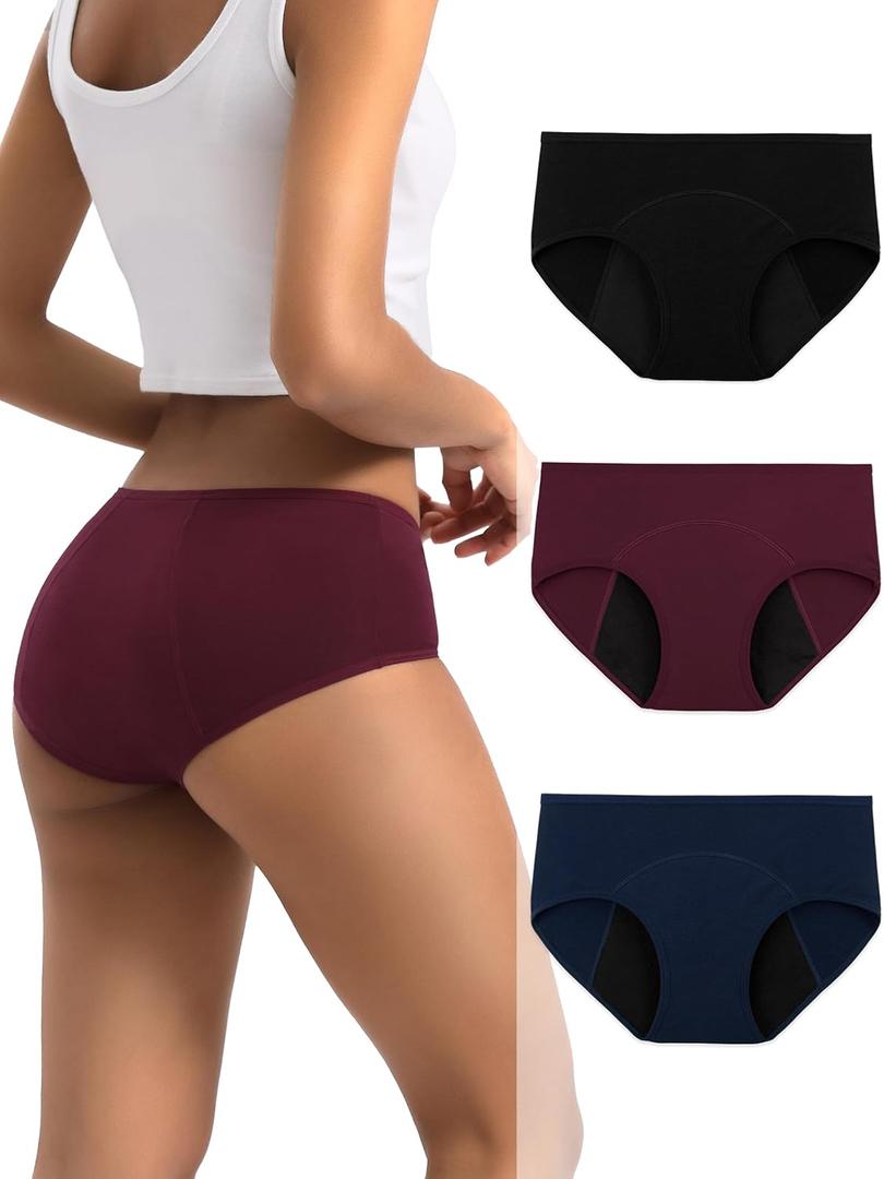 INNERSY Heavy Flow Period Underwear for Women Teens, Leak-Proof Menstrual Cotton Protective Hipster Panties 3-Pack (X-Small)