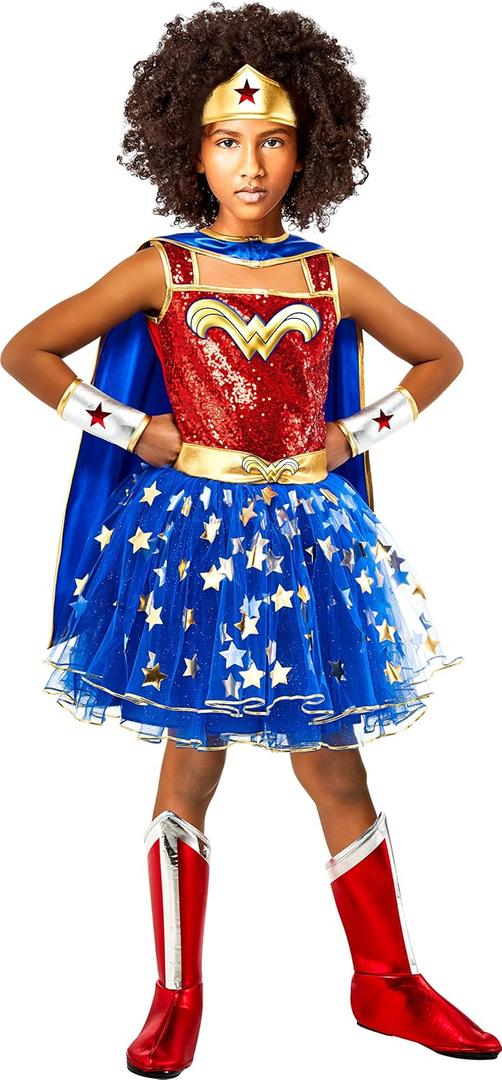 Rubie's Girl's DC Wonder Woman Tutu Dress with Cape and Tiara (Blue, S)