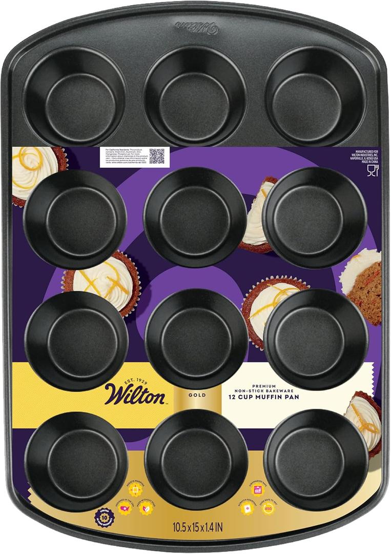 Wilton Perfect Results Premium Non-Stick Cupcake Pan, 12-Cup Muffin Tin, Steel Baking Supplies (Standart: 10.5 x 15 x 2 in. 12-cup pan)
