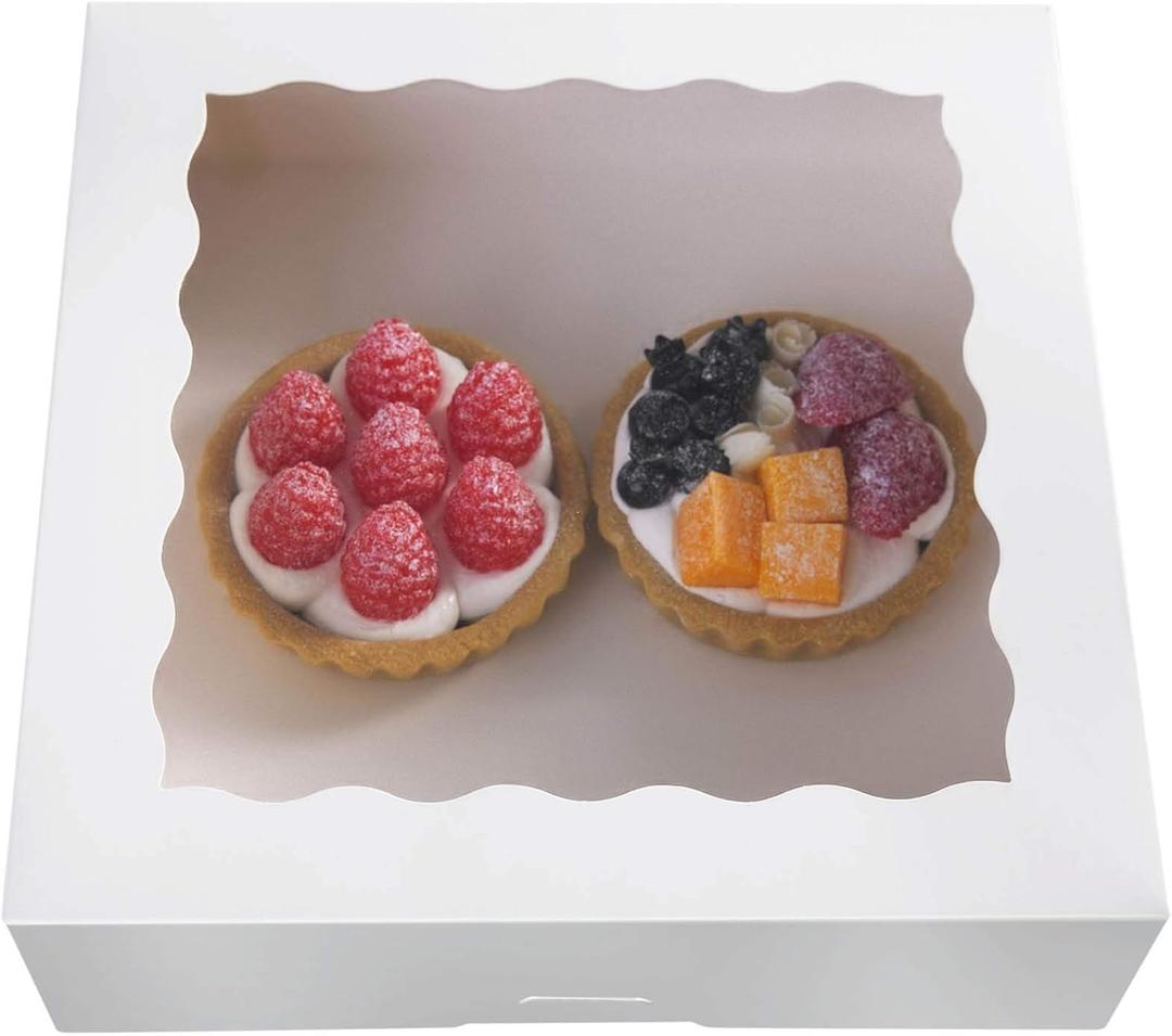 ONE MORE 10inch White Natural Bakery Pie Boxes With PVC Windows,Large Cookie box 10x10x2.5inch 12 of Pack