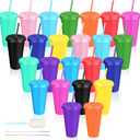 24 Pack Plastic Tumblers with Lids and Straw, Reusable Cups with Lids and Straws Colorful Cups for Cold Drink Iced Coffee, Plastic Tumbler Bulk for Party Birthday Gifts (24 oz, Solid Colors)