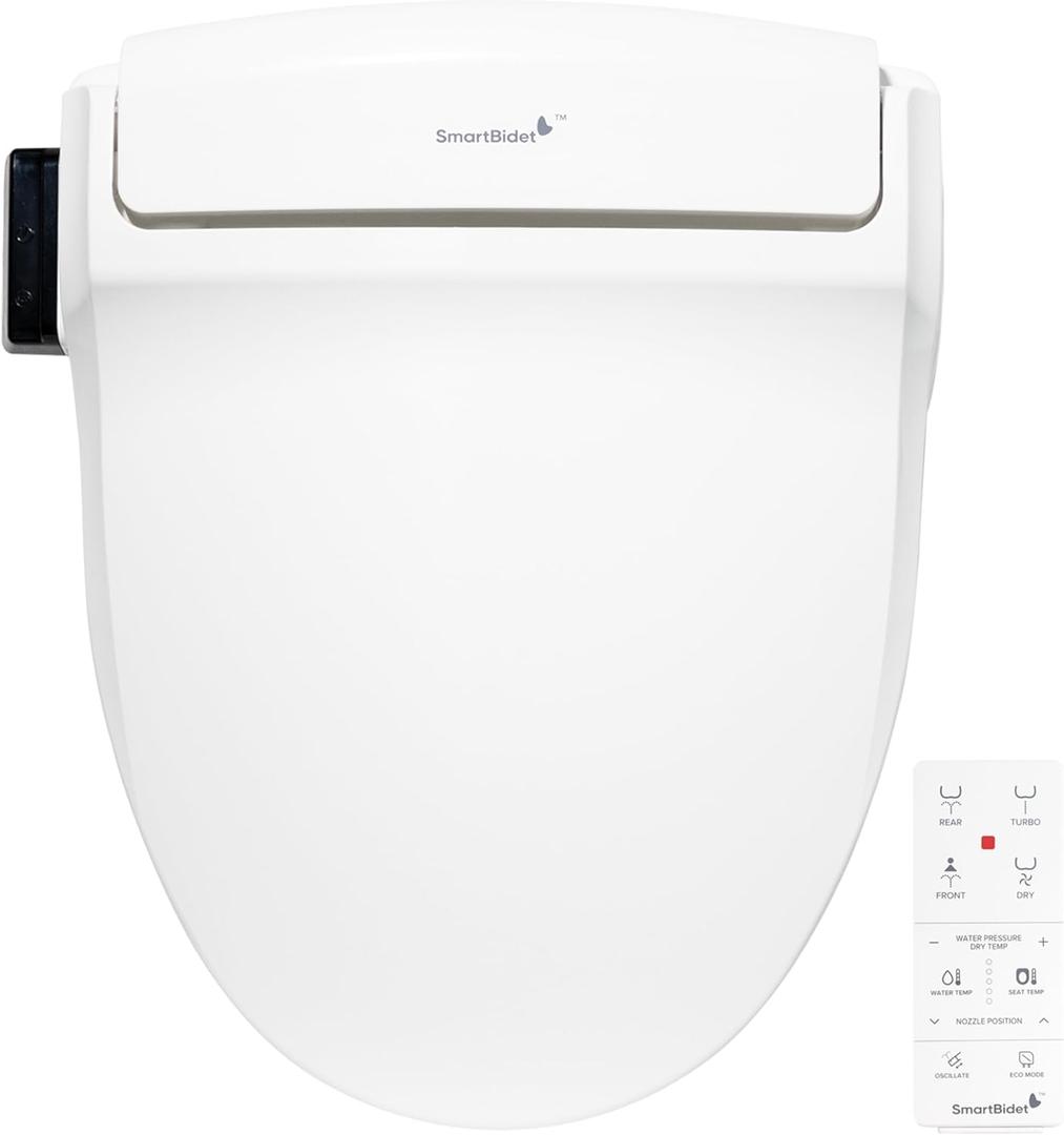 SmartBidet SB-1000 Smart Bidet Electric Bidet Toilet Seat with Heated Seat, Warm Water, Air Dryer Remote Control, Round