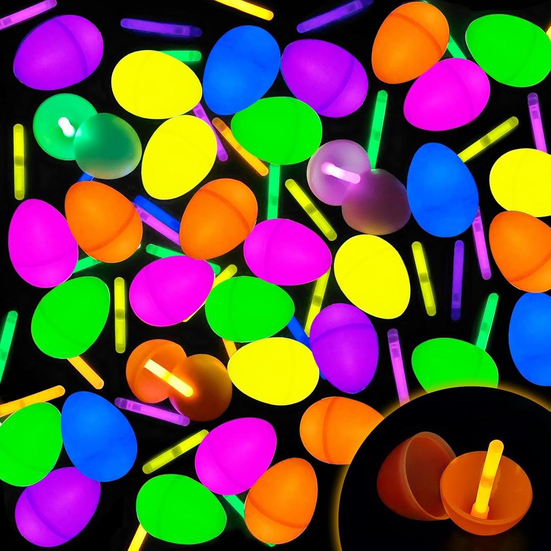 36 Easter Glow Eggs with 36 Mini Glow Sticks for Kids Glow-In-The-Dark Easter Egg Hunt Game, Basket Stuffers Fillers Gift, Party Favors Decorations Supplies, Classroom Prizes