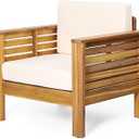 Christopher Knight Home Louver Outdoor Acacia Wood Club Chairs with Cushions, 32 "W x 27.75 "D x 27.75 "H, Teak + Cream