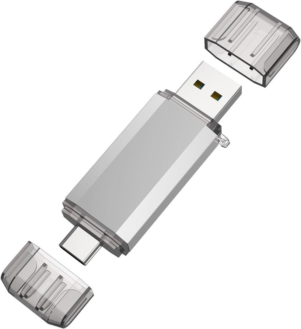 RAOYI 32GB USB C Flash Drive, 2 in 1 USB 3.0 Type C Dual OTG Metal Thumb Drive Jump Drive Memory Stick with Keychain Suitable for USB-C Smartphones, MacBook, Computers and Tablets (Silver)