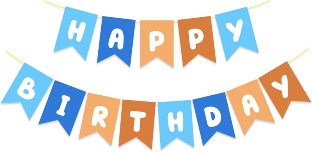 Blue and Orange Birthday Banner, Happy Birthday Banner Blue Party Decorations for Boys Kids 1st Birthdays Decor