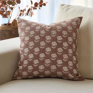 DOMVITUS Floral Pillow Covers 24x24 Throw Pillow Covers Decorative Farmhouse Block Floral Print Vintage Pillow Cover for Living Room Couch Bed, Brown, 1PC