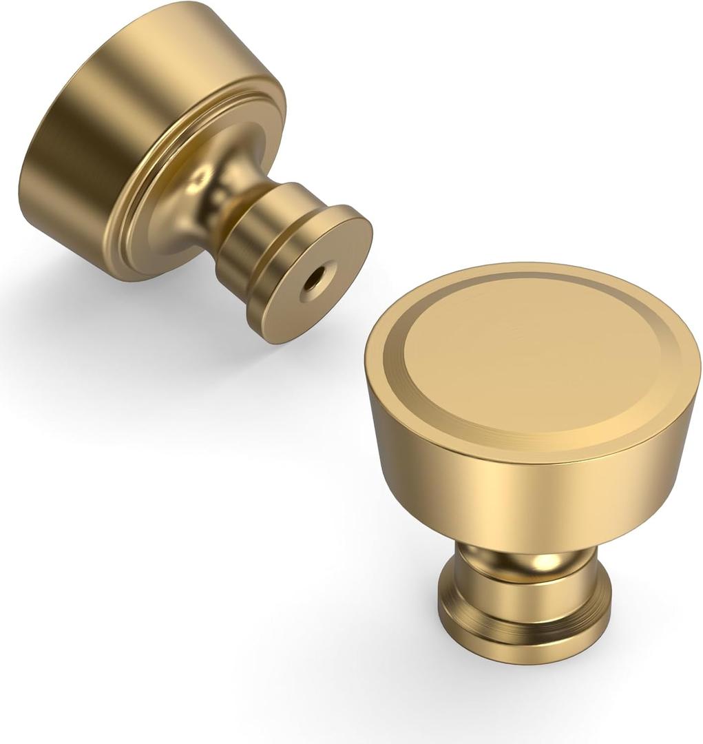 Amerdeco 10 Pack Champagne Bronze Cabinet Knobs Single Hole Cabinet Pulls Diameter Round Drawer Knobs and Pulls for Bathroom Cabinets ZH0075