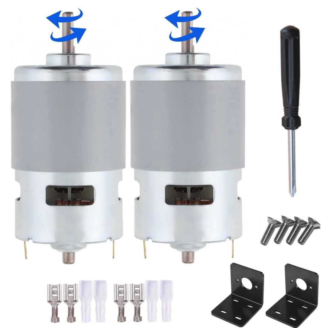 775 DC Motor DC 12V - 24V Max 12000 RPM Ball Bearing Large Torque High Power Low Noise Gear Motor Electronic Component Motor 2-Packwith Bracket