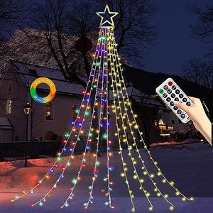 Christmas Decoration Lights, Outdoor Christmas String Lights 320 LED 11.5 Ft Waterfall Tree Light with Big Star Topper 8 Light Modes for Xmas New Year Holiday Garden Yard Indoor Outdoor Decor