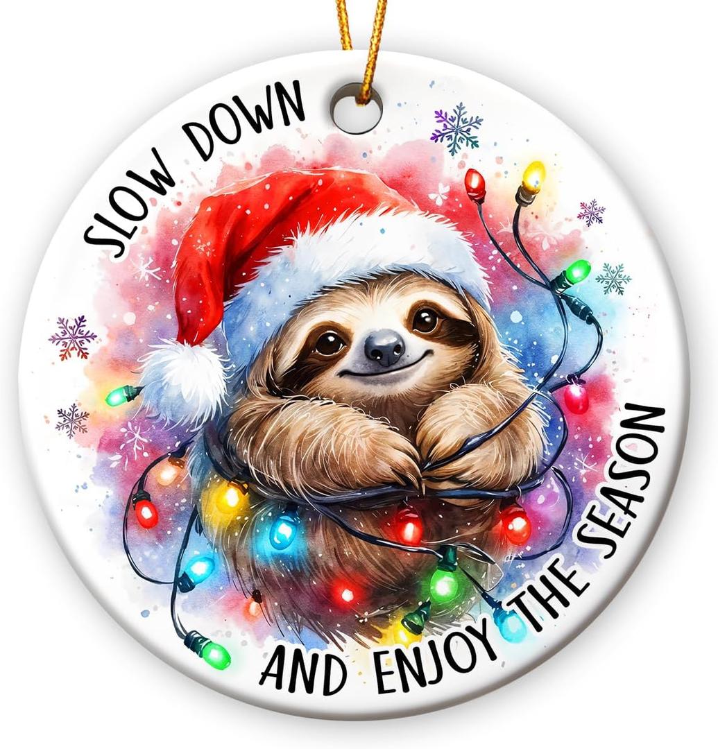 2 x Sloth Christmas Ornaments 2025, Animal Lover Gifts for Teens, Adults, Friends, Christmas Sloth Gifts for Men and Women, Ceramic Ornaments for Christmas Decorations