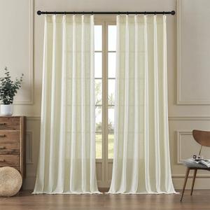 MASWOND Pinch Pleated Linen Sheer Curtains 84 Inch Length 2 Panels for Living Room Bedroom Semi Sheer Window Curtain Boho Neutral Back Tab Pinch Pleat Drape Easy Hanging Via Hooks Linen W38xL84