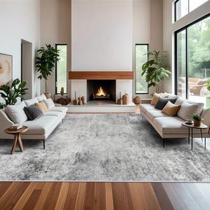 RUUGME Washable 12x15 Area Rug - Large Abstract Rugs for Living Room Low Pile Stain Resistant Indoor Carpet for Bedroom Dining Room Non Slip Rubber Backing Ultra Thin Soft Floor Decor Mat 12x15 Grey