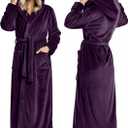 NY Threads Premium Womens Robe with Hood, Plush Fleece Long Bath Robe for Women, Fluffy Soft Women's Bathrobe (Medium, Plum)