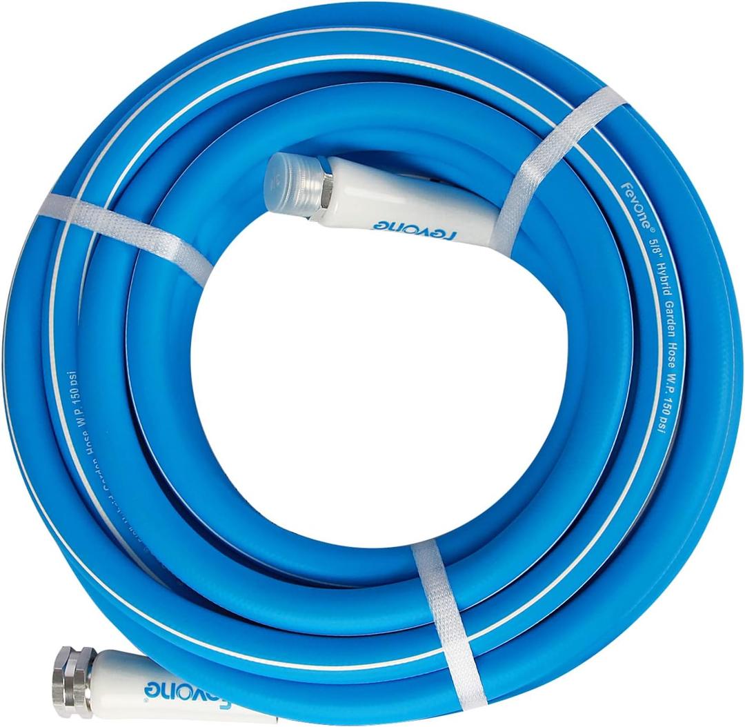 Fevone 35ft Heavy Duty Garden Hose, Lightweight and Flexible, 5/8" ID, 600 PSI, Hybrid Polymer, Kink-Resistant, 3/4" GHT Aluminum Fittings, Drinking Water Safe