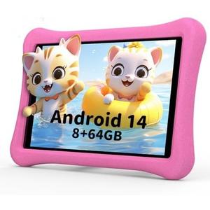 Kids Tablet for Kids 3-7: 10 inch Android 14 Tablet 6000mAh, 8GB+64GB+1TB Expandable for Toddler with Kids Space, Parental Control, HD, Dual Camera, WiFi, Shockproof Case, Screen Protector (Pink)