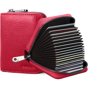 Linno RFID 20 Slots Credit Card Holder Genuine Leather Small Wallet for Women or Men with Zipper (Black)