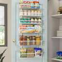 Mefirt Over The Door Pantry Organizer, Pantry Organization and Storage, 6Tier Deep Baskets Hanging HeavyDuty Metal, Wall Spice Rack Seasoning Shelves for Home & Kitchen, Laundry Room Bathroom, White