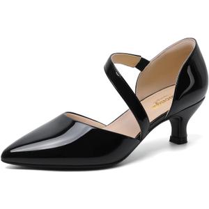 RIBONGZ Kitten Heels for Women Closed Toe Comfortable Low Heels Pointed Toe Sexy Slip on Pumps Bridal Party Dressy Shoes, 9.5