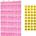 ANSTROUT 36 Clear Pockets Classroom Pocket Chart for Cell Phones, Pocket Chart Organizer for Calculator Holder with 36 Number Sticker Classroom Hanging Cell Phones Organizer (Pink)