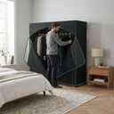 HOLDN STORAGE Portable Wardrobe Closet - 65 lb Large Capacity, Internal Heavy Duty Metal Rod, Zipper & Clear Window, Durable Clothes Organizer, Tool-Free Easy Assembly, Black Canvas Cover